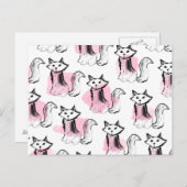 Cute roze waterverf zwarte borsteldruppels kattent briefkaart (Voorkant / Achterkant)