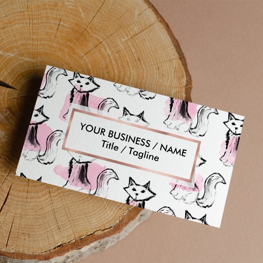 Cute roze waterverf zwarte borsteldruppels kattent visitekaartje