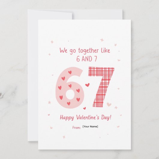 Cute Roze We Komen Samen Als 6 en 7 Design Feestdagenkaart (Voorkant)