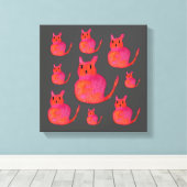 Cute roze whimsical cat waterverf illustratie canvas afdruk (Insitu (Houten vloer))