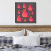 Cute roze whimsical cat waterverf illustratie canvas afdruk (Insitu (Slaapkamer))