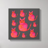 Cute roze whimsical cat waterverf illustratie canvas afdruk (Voorkant)