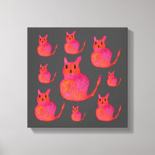 Cute roze whimsical cat waterverf illustratie canvas afdruk (Voorkant)
