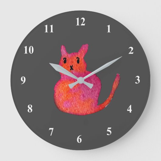 Cute roze whimsical cat waterverf illustratie grote klok (Voorkant)