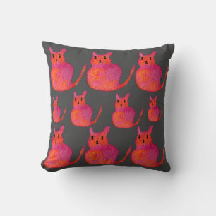 Cute roze whimsical cat waterverf illustratie kussen