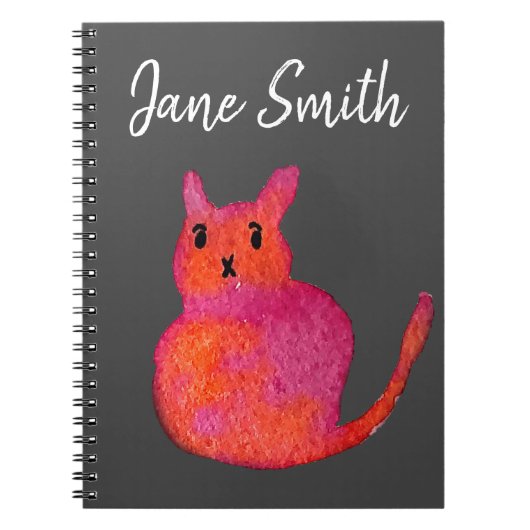 Cute roze whimsical cat waterverf illustratie notitieboek (Voorkant)