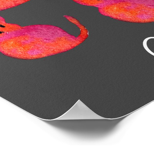 Cute roze whimsical cat waterverf illustratie poster (Hoek)