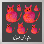 Cute roze whimsical cat waterverf illustratie poster (Voorkant)