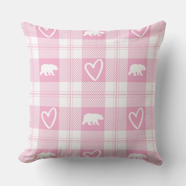 Cute roze & White Beer en Heart Flannel Pset Kussen (Voorkant)