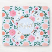 Cute roze & White floral Paint Light blue design Muismat (Voorkant)