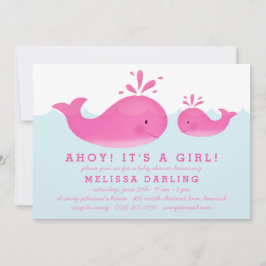 Cute roze & White Whale Nautical Baby Girl Shower Kaart