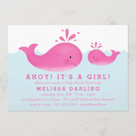 Cute roze & White Whale Nautical Baby Girl Shower Kaart