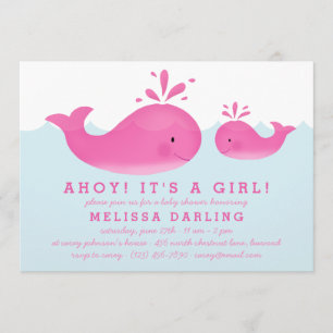 Cute roze & White Whale Nautical Baby Girl Shower Kaart