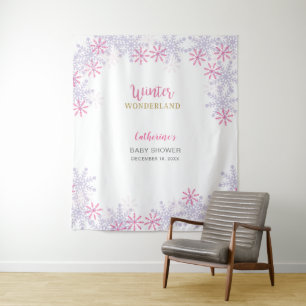 Cute Roze Winter Wonderland Baby Shower Sneeuwvlok Wandkleed