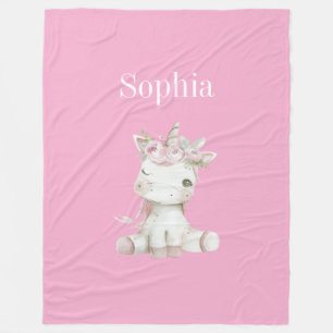 Cute Roze Witte Bloem Eenhoorn Fleece Deken
