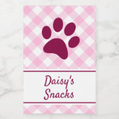 Cute Roze Witte Gingham Geruite Patroon Poot Naam Voedselcontainer Etiket (Enkel label)