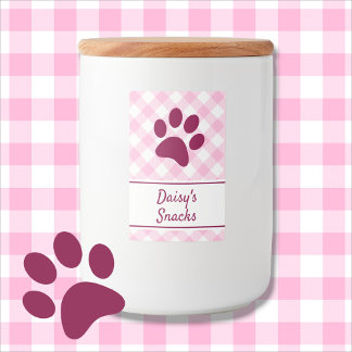 Cute Roze Witte Gingham Geruite Patroon Poot Naam Voedselcontainer Etiket