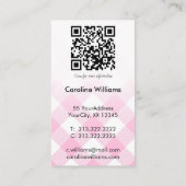 Cute Roze Witte Gingham Schotlandse Ruit QR-code Visitekaartje (Achterkant)