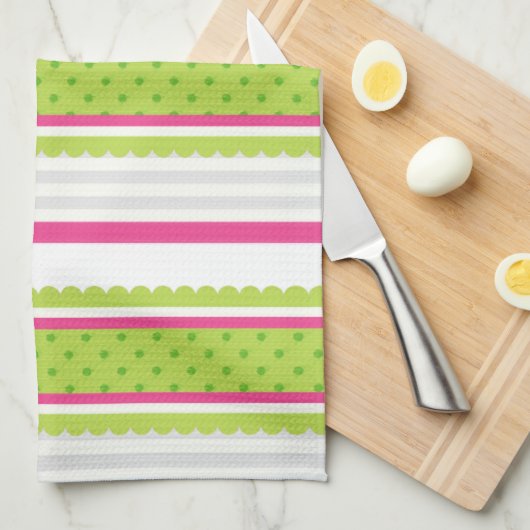 Cute roze witte strepes polaire dot patroon theedoek (Quarter Fold)