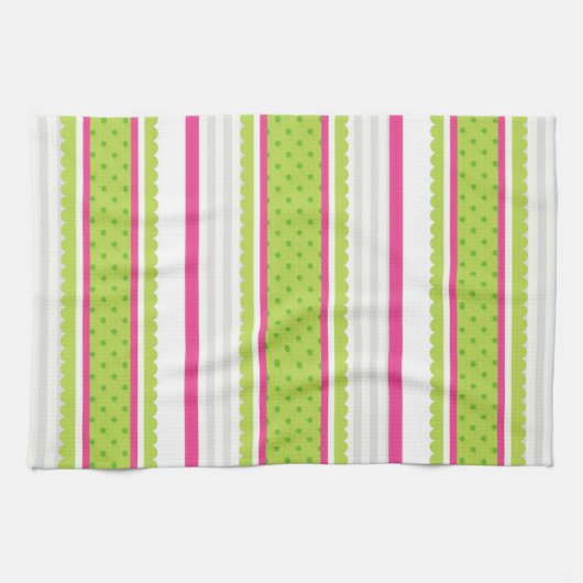 Cute roze witte strepes polaire dot patroon theedoek (Horizontaal)