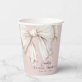 Cute Roze Witte Strik op Roze Bruidsdouche Papieren Bekers (Voorkant)