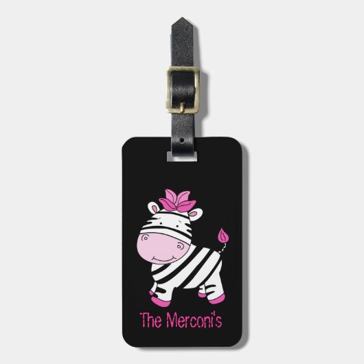 Cute roze Zebra  Bagagelabel (Voorkant verticaal)