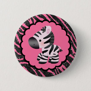 Cute roze Zebra & Glitter Animal Print Ronde Button 5,7 Cm