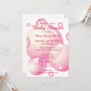 Cute roze zeep bubbels baby shower party meisje kaart