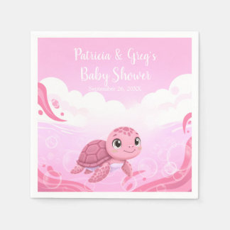 Cute Roze Zeeschildpad Meisje Baby Shower Servet