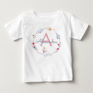 Cute roze zwaan en zonnebloem met monogram