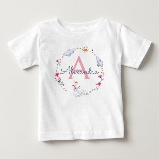 Cute roze zwaan en zonnebloem met monogram (Voorkant)