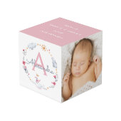 Cute roze zwaan en zonnebloem met monogram kubus (Achter hoekig)