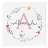 Cute roze zwaan en zonnebloem met monogram kubus (Voorkant)