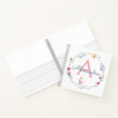 Cute roze zwaan en zonnebloem met monogram notitieboek (Binnen)