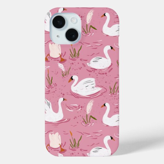 Cute Roze Zwaan Naadloos Patroon Case-Mate iPhone Case (Achterkant)