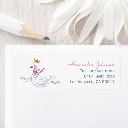 Cute roze zwaan & zonnebloeding met monogram el etiket (Insitu)