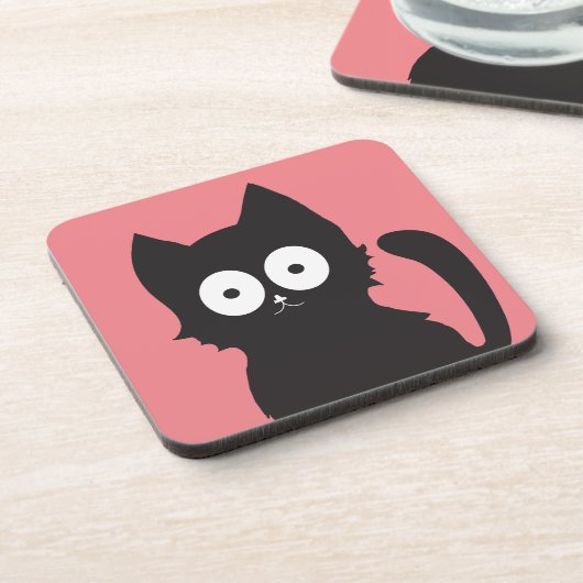 Cute roze zwart en White Cat Silhouette Bier Onderzetter (Linkerzijde)