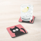 Cute roze zwart en White Cat Silhouette Bier Onderzetter (Rechterzijde)