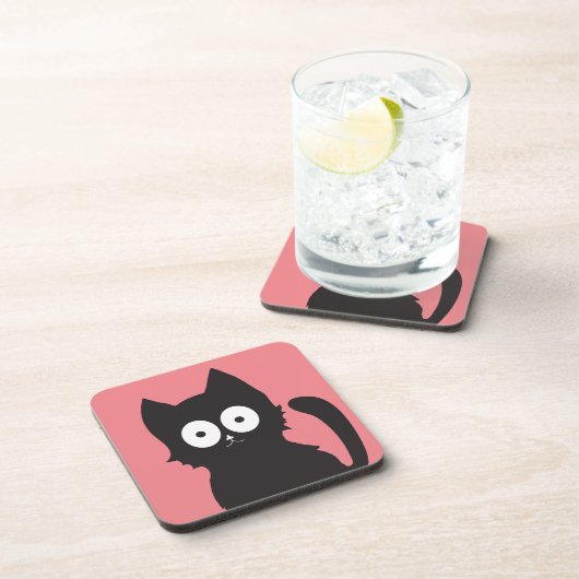 Cute roze zwart en White Cat Silhouette Bier Onderzetter (Rechterzijde)