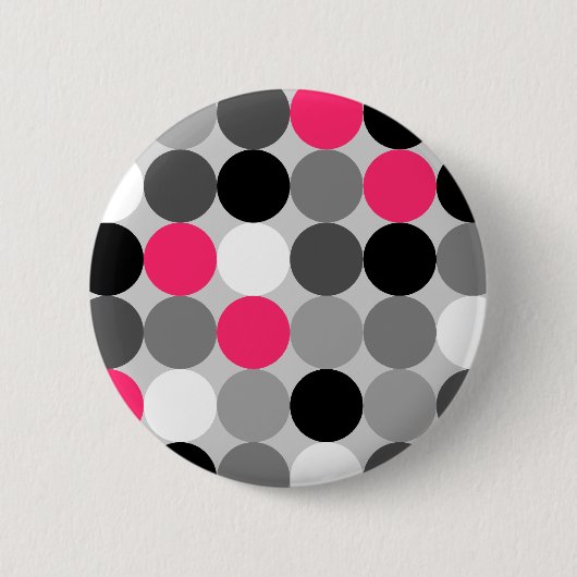 Cute roze zwart-wit gestippeld vectorpatroon ronde button 5,7 cm (Voorkant)
