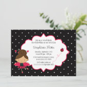 Cute roze zwarte ladybug verjaardagsfeestje kaart (Staand voorkant)