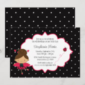 Cute roze zwarte ladybug verjaardagsfeestje kaart (Voorkant / Achterkant)