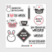 Cute roze zwarte schrijver sticker (Vel)