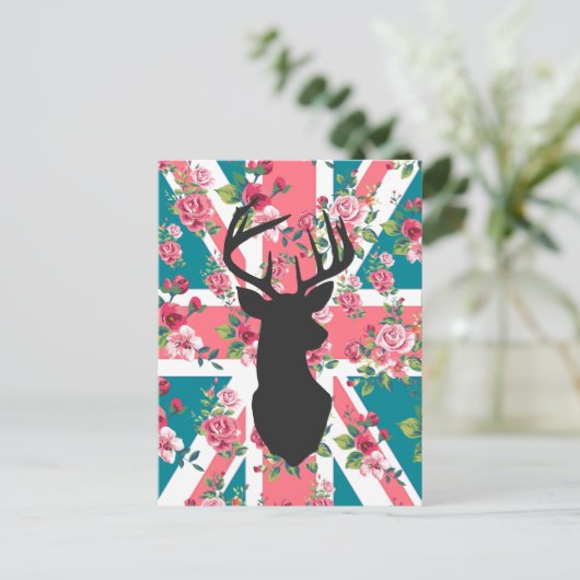 Cute  rozen U.K. Union Jack Flag hert head Briefkaart (Staand voorkant)