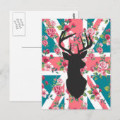 Cute  rozen U.K. Union Jack Flag hert head Briefkaart (Voorkant / Achterkant)