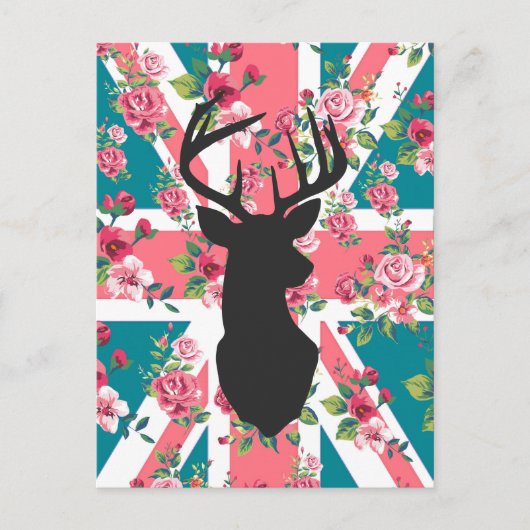 Cute  rozen U.K. Union Jack Flag hert head Briefkaart (Voorkant)