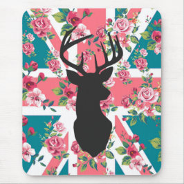 Cute  rozen U.K. Union Jack Flag hert head Muismat