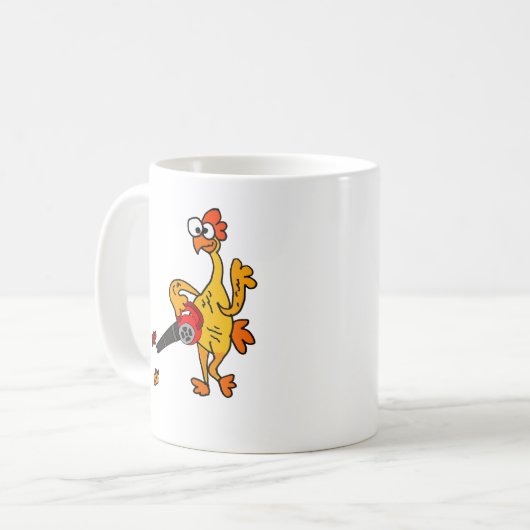Cute Rubber Chicken met behulp van Leaf Blower Koffiemok (Voorkant links)
