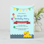 Cute Rubber Duck Baby Blue Birthday Invitations Kaart (Staand voorkant)