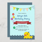 Cute Rubber Duck Baby Blue Birthday Invitations Kaart (Voorkant / Achterkant)